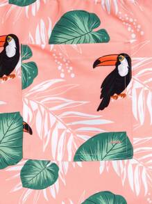 Manfinity Swimmode Men's Tropical Botanical Print Drawstring Waist Beach Shorts - Black - View 5