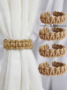 2pcs/4pcs Vintage Style Jute Rope Linen Woven Curtain Ties - Rustic Curtain Fixing Strap For Living Room Window Decoration, Curtain Tie Backs Decoration Object, Boho Macrame Decorative,Home Tabel Fall Decor, Handicraft Ornament - one-size - View 2