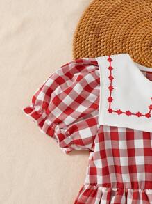 SHEIN Playful Pals Toddler Girls Casual Plaid Sleeveless Dress, Versatile For Outdoor Play Or Comfortable Indoor Wear - Red - View 3