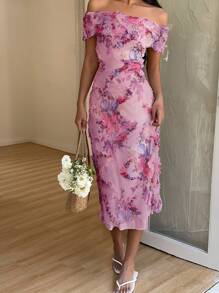 Chiquease Women's Random Floral Print Bodycon Dress, Spring/Summer - Pink - View 4