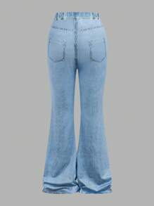 2 件套 Tween 女童休闲圆领套头衫，腰部荷叶边和裤子套装 - 淺藍色 - 查看 5