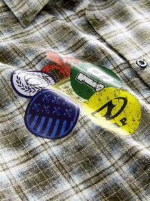 AXEPEAK 男士格子宽松梭织短袖衬衫，街头风，Emo - 彩色 - 查看 4