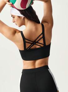 VARSIVA Criss Cross Back Sports T-Shirt & Camisole, Solid Color Stylish For Summer