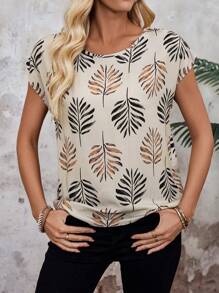 EMERY ROSE Women's Raglan Sleeves Foliage Plant Print Round Neck Country Retro Holiday Plus Size Tunic Tops Dressy Blouses Suitable For Spring And Summer Loose Fit - Multicolor - View 3