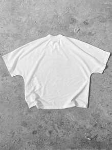 Manfinity Streetrush Camiseta holgada y suelta de cuello alto con mangas estilo murciélago y estampado de retrato de estilo pintado a mano, camiseta con retrato pintado a mano, artículo popular