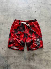 Manfinity VCAY Men's Loose Digital Print Woven Shorts - Red - View 1