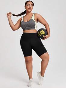Seamluxe SHEIN Sport Sport-Leggings mit großer Taille und weitem Gummiband in großen Größen, Biker Shorts