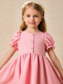 SHEIN Young Girls Elegant Pink Bow Decor Loose Dress For Spring/Summer - Pink - View 4