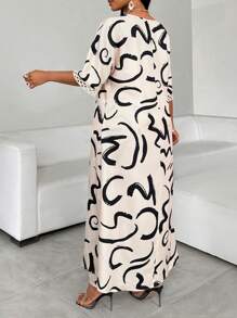 SHEIN Lady 非洲连衣裙图案镂空 V 领衬衫和松紧腰阔腿裤女式两件套西装度假装女式两件套女士商务休闲女士波西米亚风/波西米亚风/波西米亚风女装；女士连衣裙夏季热带休闲 - 彩色 - 查看 2