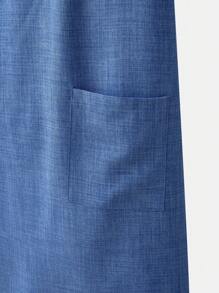 Rusticease Country Vacation Short-Sleeved Linen Blue Double Pocket Round Neck Plus Size Knee-Length Dress Suitable For Spring And Summer - Blue - View 6