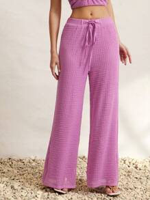 L'Amorae Pantalones de playa de verano de pierna ancha con elástico y ganchillo, conjuntos de verano para mujer, conjuntos para el brunch para mujer, para el Día de la Madre