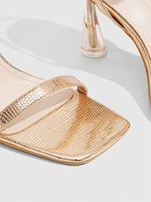 CUCCOO SZL Women's Sexy Transparent Heel Square Toe Strappy Snakeskin Pattern Sandals With Ankle Strap, Champagne Color - Champagne - View 9