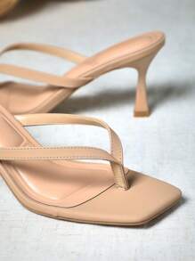 SHUZIA Women Comfortable Kitten Heel Square Toe Thong Sandals Heeled Sandals For Christmas Valentine's Day - Beige - View 5