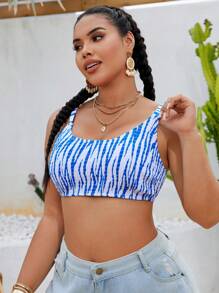 Swim Vcay Plus Size Women Top With Adjustable Wide Straps, Striped Digital Print Bikini Top For Beach & Resort For Summer Beach Vacation - Multicolor - View 3