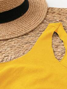 SHEIN LUNE 女士休闲纯色露背背心，夏季百搭 - 薑色 - 查看 6