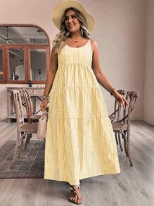 SHEIN VCAY Plus Size Casual Striped Sleeveless Dress,Beach Dress Sundress,Holiday Outfits Boho