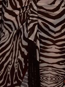 MUSERA Deep V Neck Loose Fit Tassel Detail Zebra Print Elegant Long Sleeved Maxi Dress For Spring Summer Vacation Wedding Guest Ibiza Holiday Festival Fall Wedding Guest Elegant Fall Summer Outfit - Multicolor - View 6