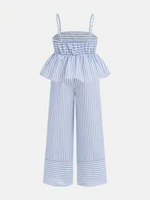 Nova Glow Tween Girls Vacation Casual Woven Blue Striped Cami Top & Wide Leg Pants Set
