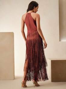 Anewsta Elegant Vintage Bohemian Fringe Maxi Dress, Suitable For Spring/Summer, Holidays, Festivals, Beaches, Parties, Easter