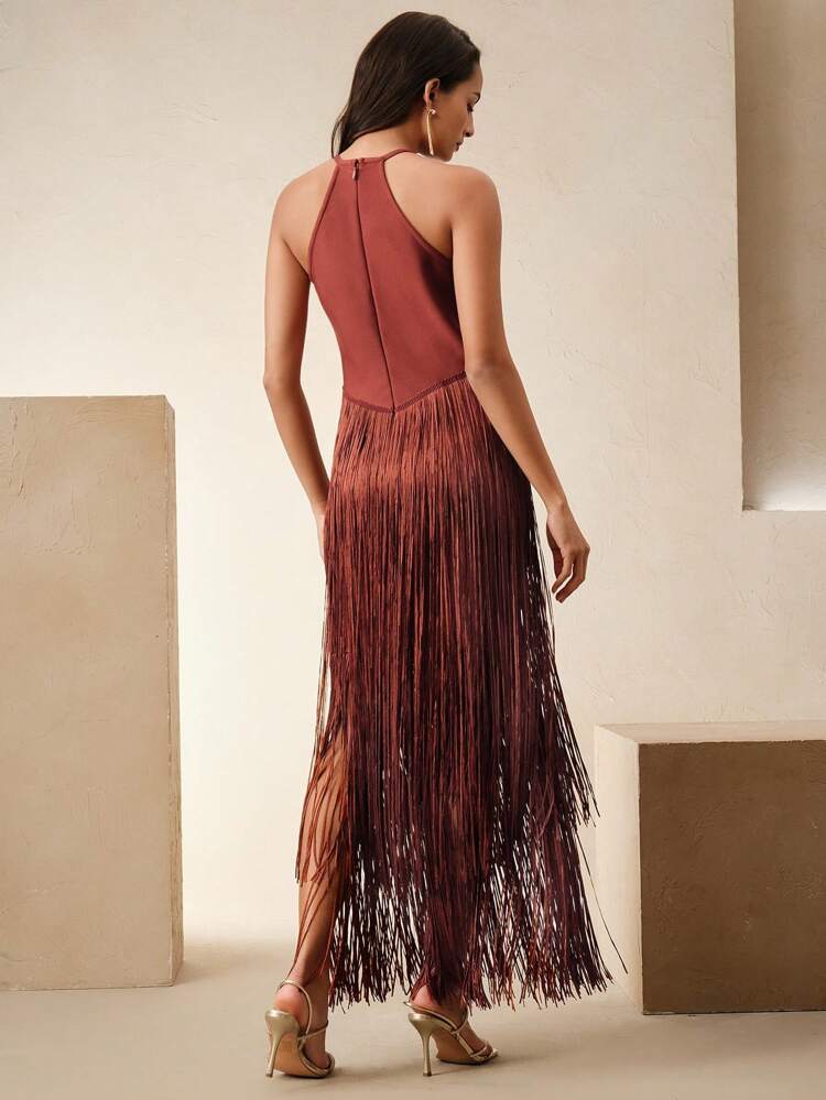 Elegant Vintage Bohemian Fringe Maxi Dress, Suitable For Spring/Summer, Holidays, Festivals, Beaches, Parties, Easter