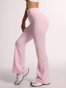 SHEIN Sovereign Charm High Waisted Tummy Control Peach Buttocks Yoga Leggings, Casual Slimming Fitness Sports Pants For Daily Life - Pink - View 4