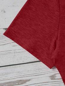 INAWLY Áo thun in khẩu hiệu hoạt hình thường ngày cỡ lớn, mùa hè - Đỏ - Xem 3