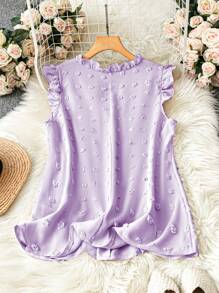 Blusa holgada de talla grande con textura, sin mangas y con volantes en color liso - Púrpura malva - Ver 2
