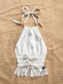 Soleia 女式荷叶边露背系腰休闲背心，适合夏季海滩度假、约会、茶会、度假、音乐节、波西米亚风