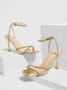 CUCCOO SZL 女士时尚浅金色水钻高跟方头凉鞋，适合通勤、约会、派对 - 金色 - 查看 5