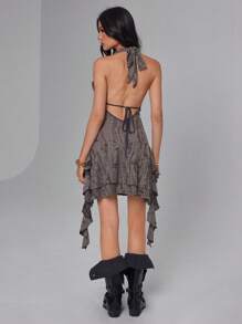 Roylia 女士性感露背吊带迷你连衣裙 - 深灰色 - 查看 3