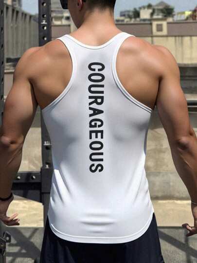 SHEIN Teen Boys Letter & Print Graphic Vest, Comfortable, Fashionable, Versatile, Soft, Suitable For Daily Wear, Travel, Sports, Beach Vacation