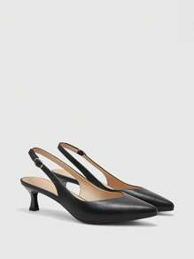 CUCCOO BIZCHIC Women's Fashion Black Back Strap Pointed Toe Kitten Heel Pumps, Suitable For Commuting, Date, Party, Shopping, Wedding, Vacation - Black - View 1