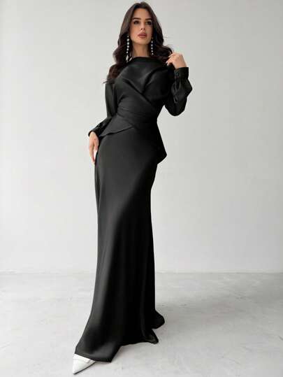 Firerie Dam Elegant Aprikos Satin Asymmetrisk Fåll Satin Kjol