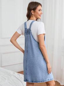 SHEIN Vestido de peto informal de maternidad de mezclilla desgastada