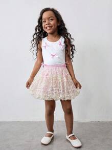 Maija Kids Maija Kids Young Girl Loose Casual Textured Pattern Tulip Hemline Skirt - Baby Pink - View 3