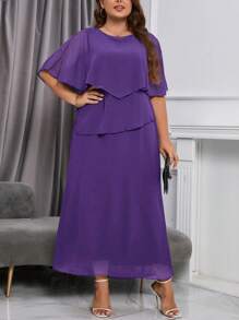 SHEIN Clasi Vestido de malla de unicolor talla grande, de moda para el verano - Morado - Ver 3