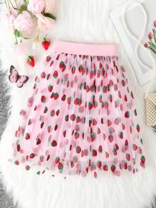 Girls Elegant Strawberry Foil Mesh Tutu Skirt