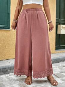 SHEIN LUNE Plus Size Elastic Waist Floral Patchwork Loose Casual Pants