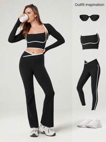 GLOWMODE FeatherFit™ Cropped Limitless Long Sleeve Tank Shrug Top With Thumbhole Low Impact Yoga Daily Summer