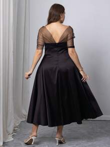 SHEIN Clasi Plus Size Elegant Party 3D Floral Decor Mesh Patchwork Dress - Black - View 2