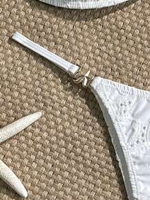 Swim Mod Women's Summer Holiday Beach Embroidered Spaghetti Strap Bikini Set - White - View 5