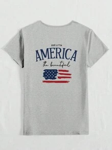INAWLY 女式夏季短袖休闲 T 恤，带字母和美国国旗印花 - 淺灰色 - 查看 2
