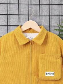SHEIN Tween Boy Letter Patched Detail Thermal Lined Corduroy Coat - Yellow - View 4