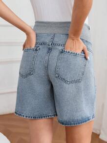 SHEIN Maternity Casual Washed Denim Cargo Shorts  Summer Outfits For Women Festival Outfits Bermude Shorts - Light Wash - View 2