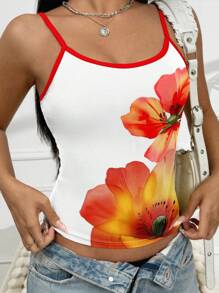 INAWLY Áo hai dây hở vai họa tiết hoa phong cách cổ điển ôm vừa vặn gợi cảm dành cho nữ - Nhiều màu - Xem 4