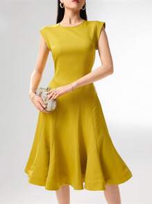 Heiryn فستان أنيق بطول متوسط ومخصر خصر للنساء، بلون كامل، صيفي