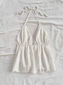 Soleia Women's Casual White Halter Neck Backless Tank Top, Suitable For Summer - White - View 8