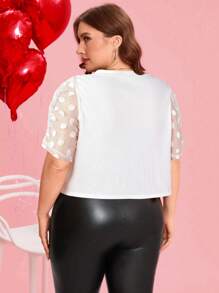 SHEIN Clasi Áo khoác nhẹ chấm bi lưới vá thanh lịch cỡ lớn - trắng - Xem 2