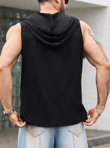 Manfinity Homme Plus Size Men's Hooded Jacquard Textured Top - Black - View 2
