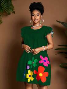 Maweii 大码女式圆领盖袖夏季连衣裙